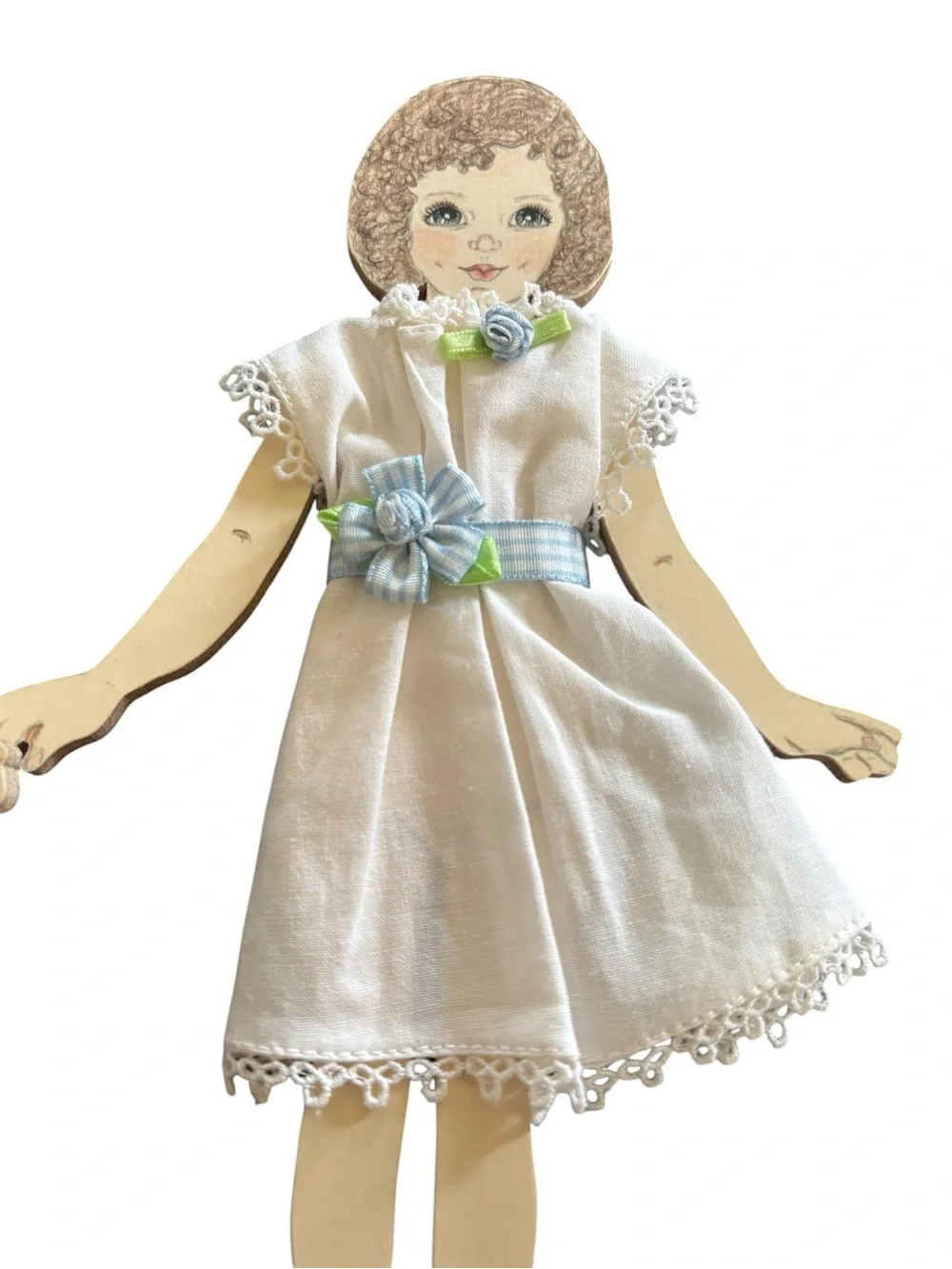 VTG Handmade Set 2 Wood Dolls W/Removable Clothing Both Girls 10” 2003